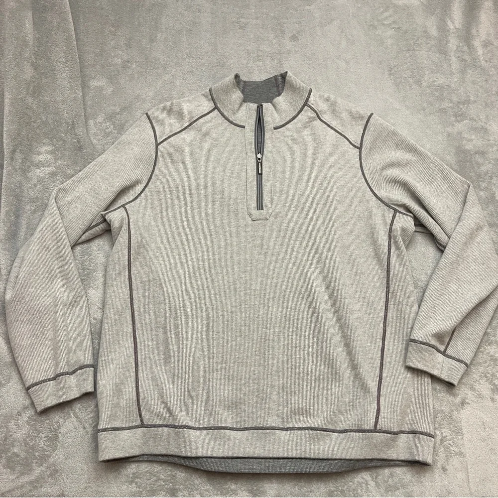 Tommy Bahama 1/4 Zip Pullover Gray Heather Mens Sweater Size XXL Reversible